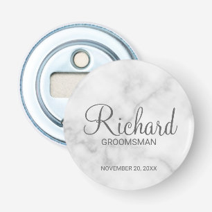Moderne witte marmeren script Persoonlijke Bruidsj Button Flesopener