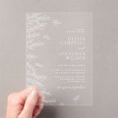 Moderne witte minimale bladeren Botanische bruilof Acryl Uitnodigingen (Insitu (Draagbaar))