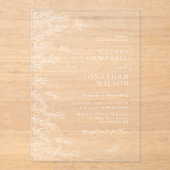 Moderne witte minimale bladeren Botanische bruilof Acryl Uitnodigingen (Voorkant)