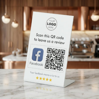 Moderne Witte Minimalistische Facebook QR-code Rev Reclamebord Met Voetstuk