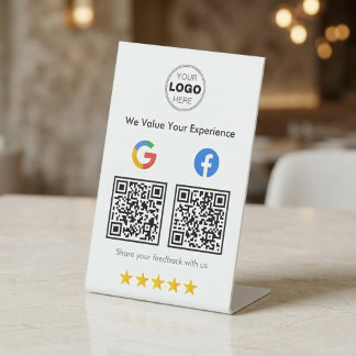 Moderne Witte Minimalistische QR Google Facebook R Reclamebord Met Voetstuk