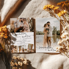 Moderne witte minimalistische script 5 foto's brui kaart