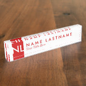 Moderne witte monogram rode plaat naambordje (Zijkant)