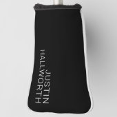 Moderne Witte Naam of andere Tekst op Zwart Golfheadcover (Draai 90)