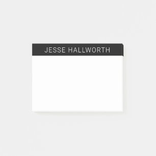 Moderne witte naam of bedrijf op zwart post-it® notes