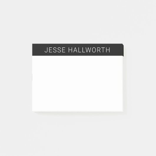 Moderne witte naam of bedrijf op zwart post-it® notes (Voorkant)