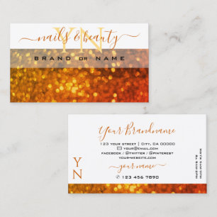 Moderne witte Oranje goudvlek Glitter Monogram Visitekaartje