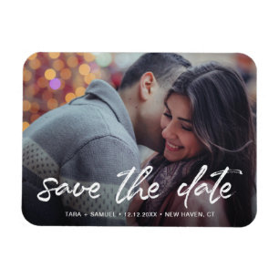 Moderne witte penseel schrift foto save the date magneet