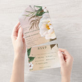 Moderne witte pinda's Floral op bruin diner All In One Uitnodiging (Afscheurbaar)