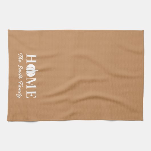 Moderne Witte Pompoen Thanksgiving Familienaam Theedoek (Horizontaal)