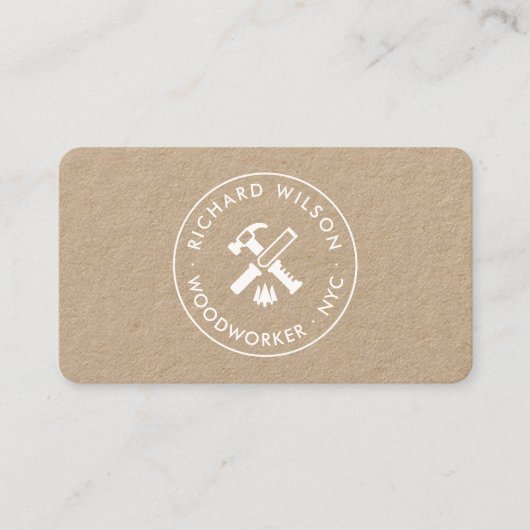 Moderne witte professionele timmerman logo kraft visitekaartje (Voorkant)
