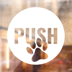 Moderne Witte PUSH & Pet Paw Rechter Winkel Deur Raamsticker