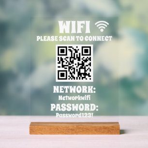 Moderne witte QR-code Wifi-wachtwoord en -netwerk Acryl Bord