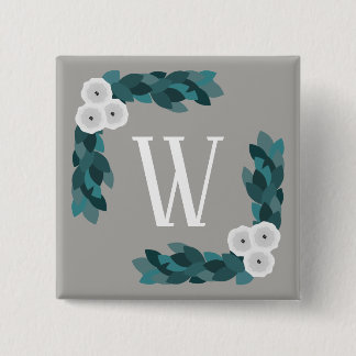 Moderne witte Ranunculus Flowers & Foliage Monogra Vierkante Button 5,1 Cm