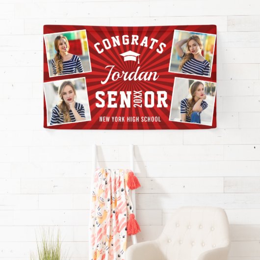 Moderne witte rode Afstuderen klasse van 2023 PHOT Spandoek (Insitu)