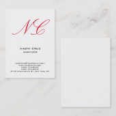 Moderne witte rode monogram met platte minimalisti visitekaartje (Voorkant / Achterkant)