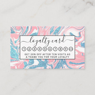 Moderne witte roze blauwe glitter marmer klantenkaartje