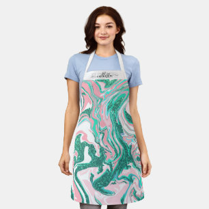 Moderne witte roze Blauwgroen groene glitter marme Schort