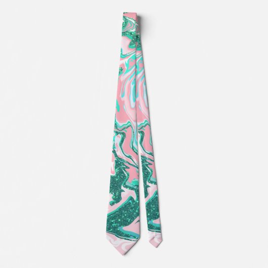 Moderne witte roze Blauwgroen groene glitter marme Stropdas (Voorkant)