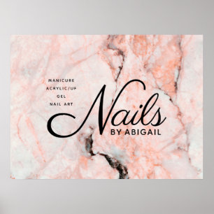 Moderne witte roze marmer gouden nagels op naam poster