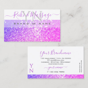 Moderne witte roze Paarse spaarkont Glitter Monogr Visitekaartje