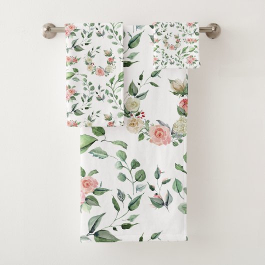 Moderne Witte & Roze Roze Laurels Bad Handdoek (Insitu)