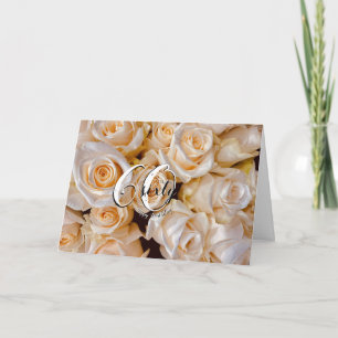Moderne witte rozen Floral 60e verjaardag Kaart