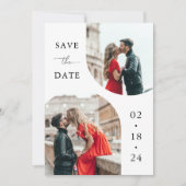 Moderne witte script 2 foto trouw save the date (Voorkant)