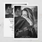 Moderne witte script foto bruiloft opslaan van de  kaart (Voorkant / Achterkant)