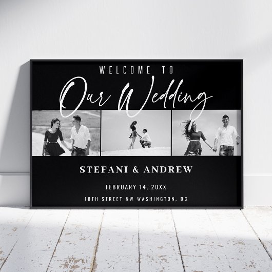 Moderne witte script foto elegante trouwposter poster
