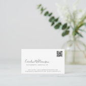 Moderne witte script foto QR-code minimale trendy Visitekaartje (Staand voorkant)