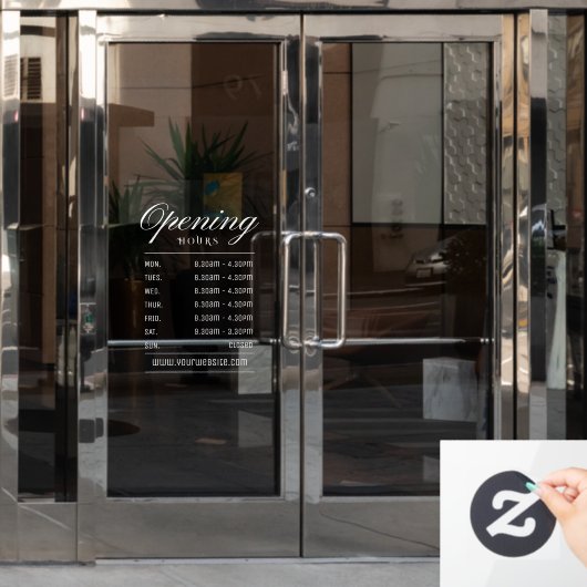 Moderne witte script openingstijden raamsticker (Kantoordeur)