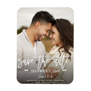 Moderne witte script save the date trouwfoto magneet
