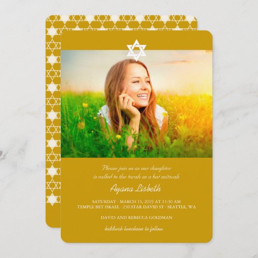 moderne witte sterren van David Bat Mitzvah Invite Kaart (Voorkant / Achterkant)