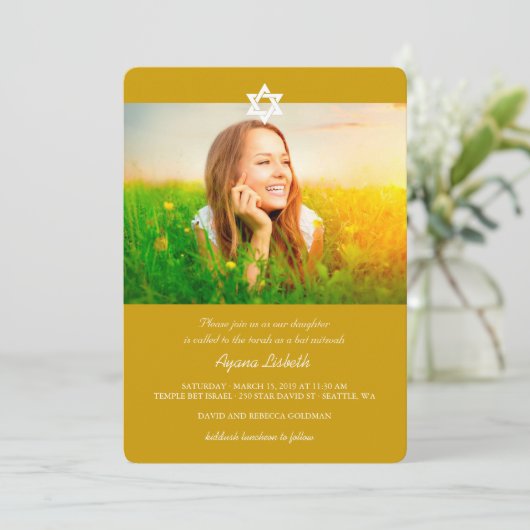 moderne witte sterren van David Bat Mitzvah Invite Kaart (Staand voorkant)