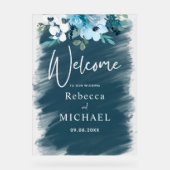 Moderne witte stoffige blauwe bloemen bruiloft wel acryl bord (Voorkant)