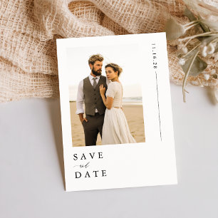 Moderne witte strandbestemming foto bruiloft save the date