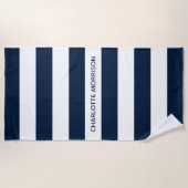 Moderne witte strepen, aangepaste naam monogram strandlaken (Voorkant)