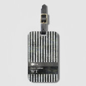 Moderne witte strepen op zwart bagagelabel (Voorkant (verticaal))