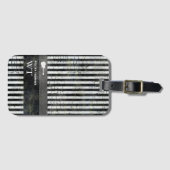 Moderne witte strepen op zwart bagagelabel (Voorkant (horizontaal))