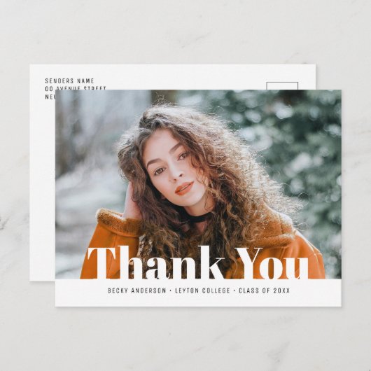 Moderne witte tekst foto afstuderen dank u briefkaart (Voorkant / Achterkant)