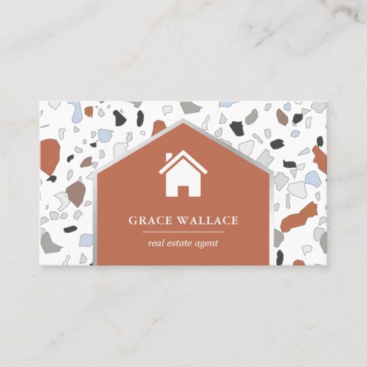 Moderne witte Terrazzo Real Estate Photo QR Code Visitekaartje (Voorkant)