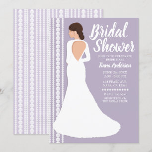 Moderne witte trouwjurk & parels bruidsdouche kaart