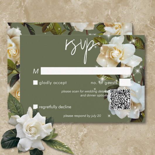 Moderne witte tuinen op Sage Sparkle QR Code RSVP Kaartje