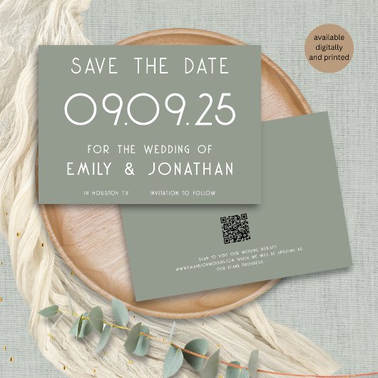 Moderne Witte Typografie Sage Groene Bruiloft Save The Date