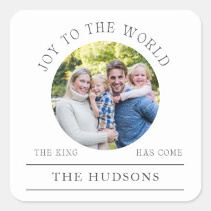 Moderne witte vreugde aan de wereld ronde 1 foto vierkante sticker