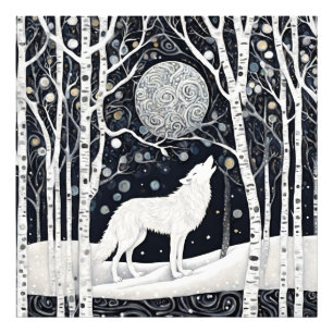 Moderne witte winterwolf foto afdruk