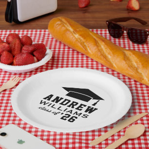 Moderne witte zwarte aangepaste afstudeerfeest papieren bordje