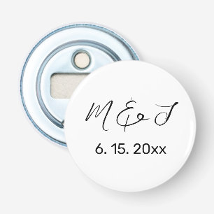 Moderne witte zwarte hand geletterde bruiloft button flesopener