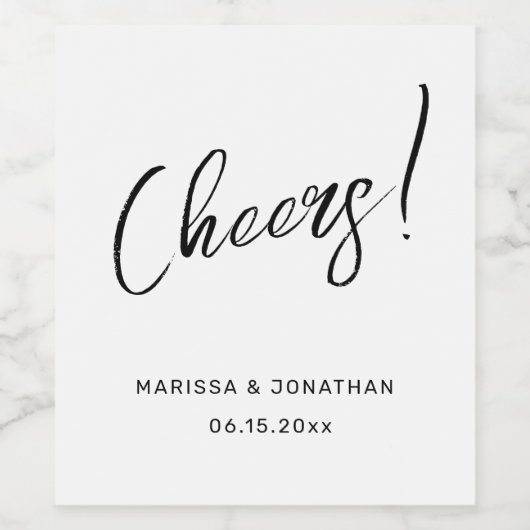 Moderne witte zwarte hand geletterde bruiloft wijn etiket (Enkel label)